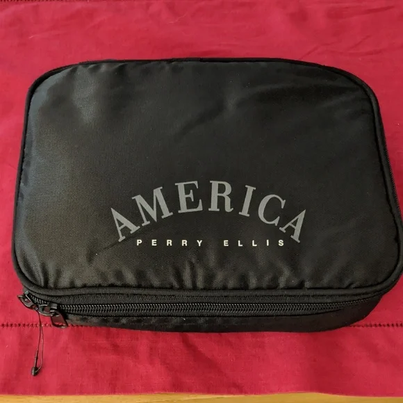 Perry Ellis America Travel Pouch Case Lined Double Zip Interior Pocket New Rare - Picture 1 of 8